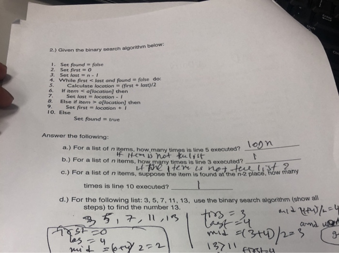 Solved 2.) Given the binary search algorithm below: 1. Set | Chegg.com
