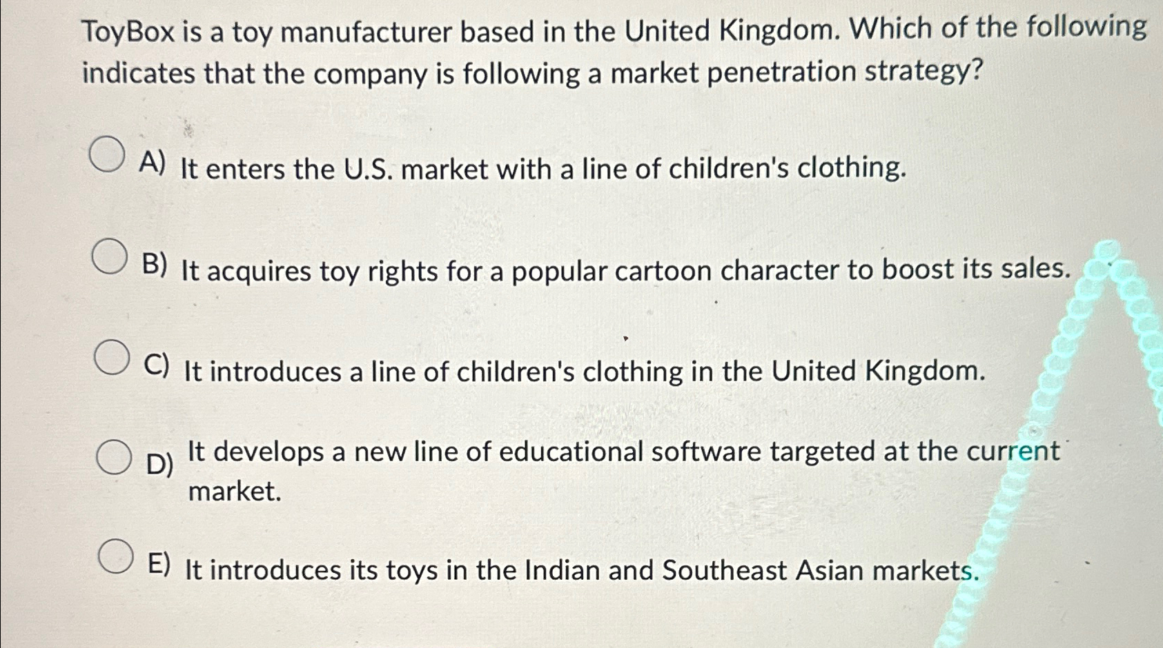 Solved ToyBox is a toy manufacturer based in the United