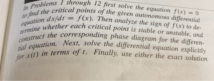 Solved In Problems 1 through 12 first solve the equation | Chegg.com