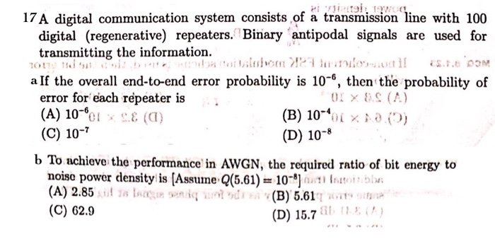 Solved 17 A digital communication system consists of a | Chegg.com