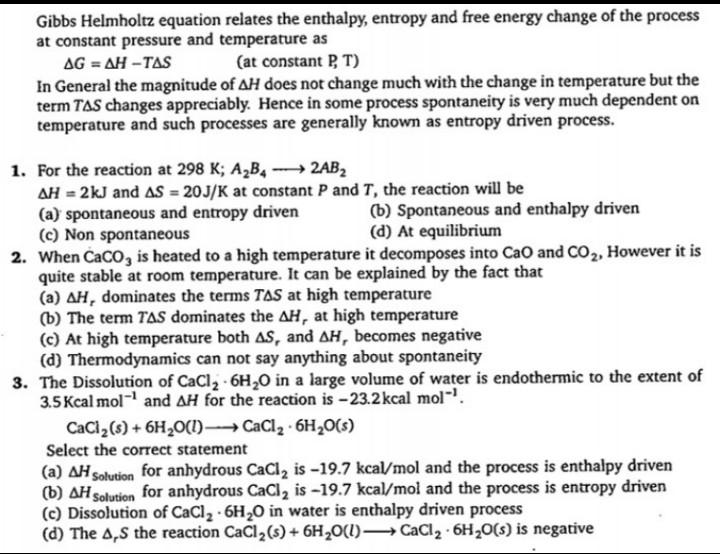 Solved Gibbs Helmholtz Equation Relates The Enthalpy, | Chegg.com