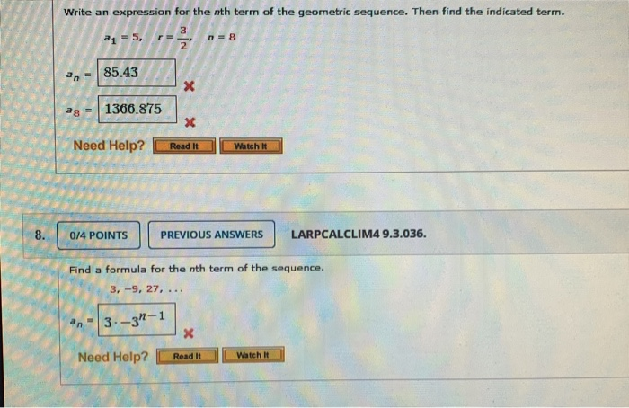 Solved Write an expression for the nth term of the geometric | Chegg.com