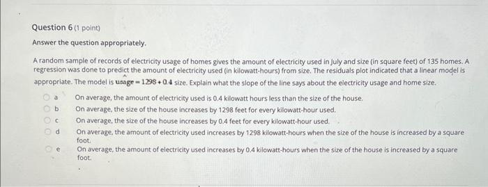 Solved Question 6 (1 point) Answer the question | Chegg.com