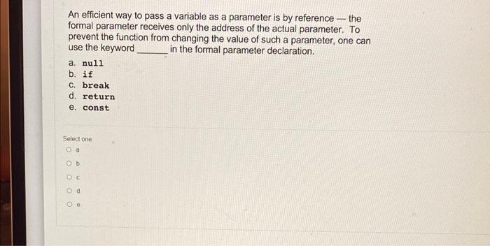 Solved When a function parameter is a a variable passed as | Chegg.com