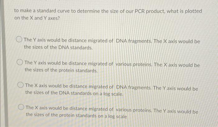 Solved to make a standard curve to determine the size of our | Chegg.com