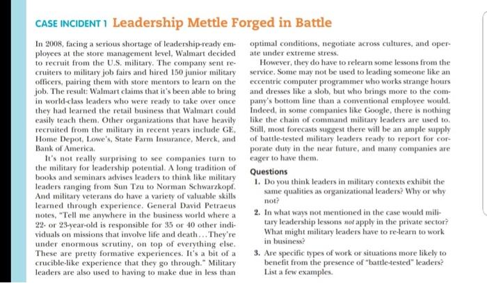 Solved CASE INCIDENT 1 Leadership Mettle Forged in Battle In | Chegg.com