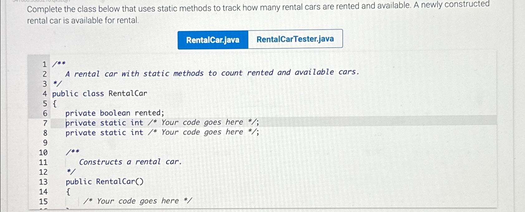 Solved Complete the class below that uses static methods to | Chegg.com