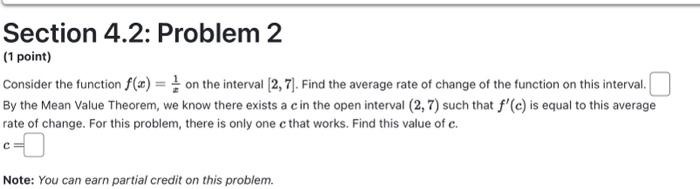 Solved Consider the function f(x)=x1 on the interval [2,7]. | Chegg.com