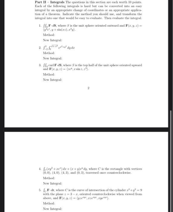 Solved Part II - Integrals The questions in this section are | Chegg.com