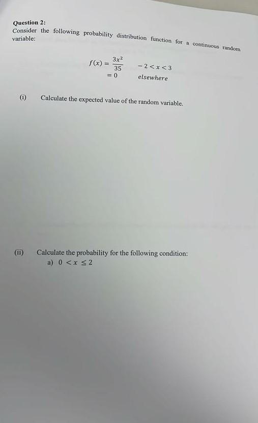Solved Question 2: Consider the following probability | Chegg.com