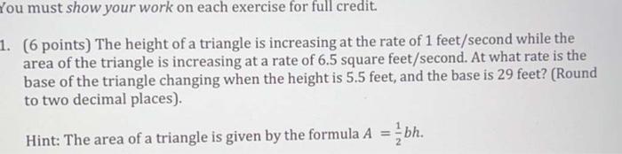 Solved You must show your work on each exercise for full | Chegg.com
