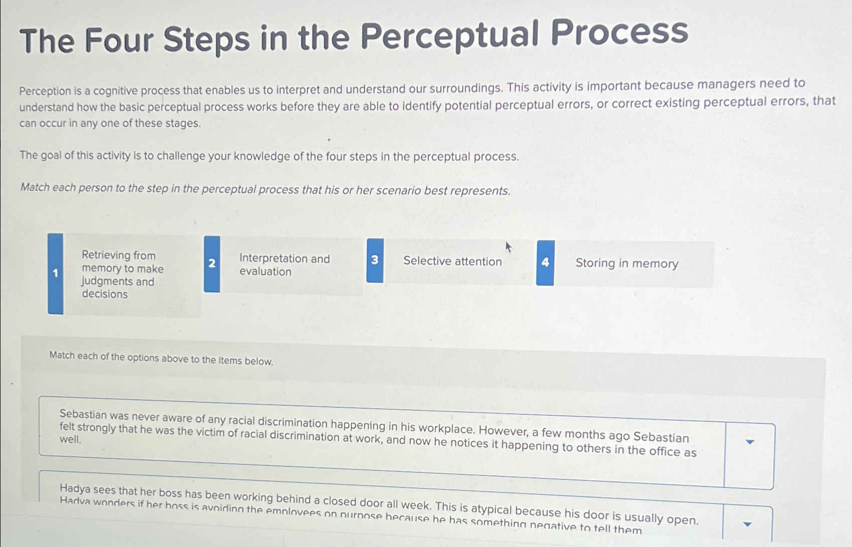 Solved The Four Steps in the Perceptual ProcessPerception is | Chegg.com