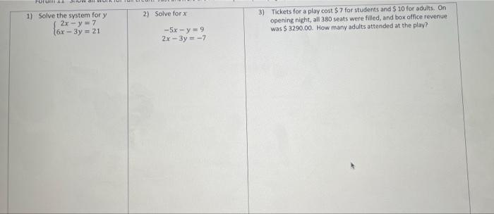 Solved ForuLWOUL 2) Solve for x 1) Solve the system for y 2x | Chegg.com