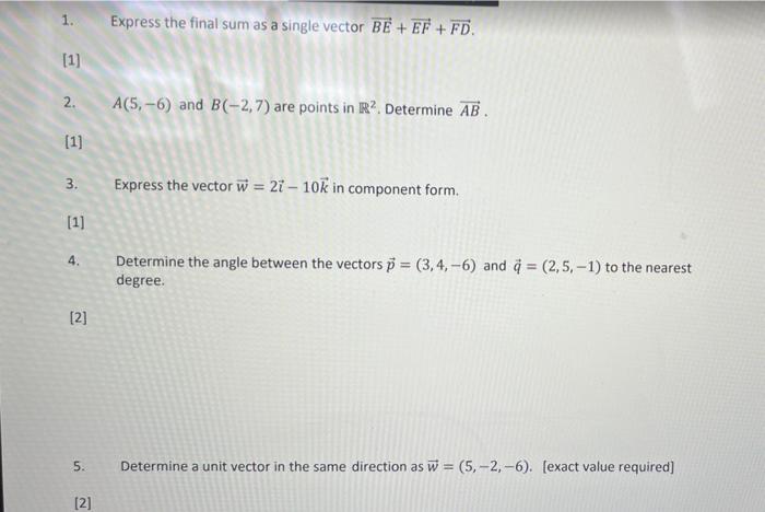 Solved 1. Express the final sum as a single vector BE+EF+FD. | Chegg.com