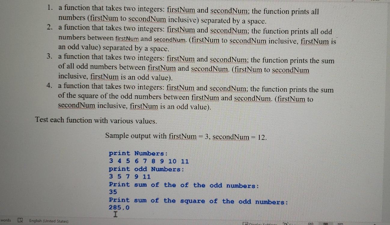 Solved 1. a function that takes two integers: firstNum and | Chegg.com