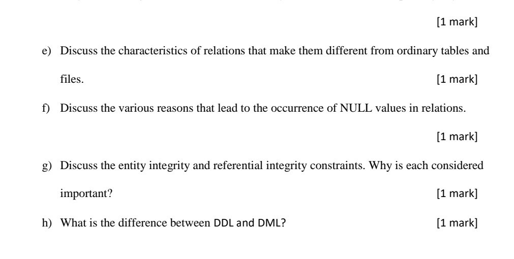 Solved 1 Mark E Discuss The Characteristics Of Relations Chegg