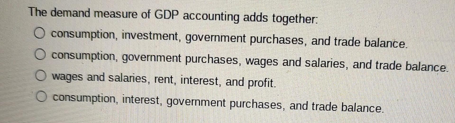 Solved The demand measure of GDP accounting adds