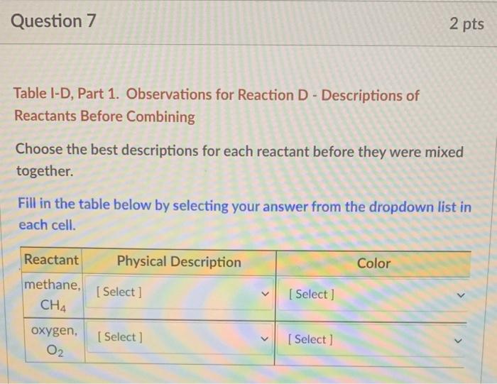 PART L. EVIDENCE OF CHEMICAL REACTIONS Table 1-A. | Chegg.com