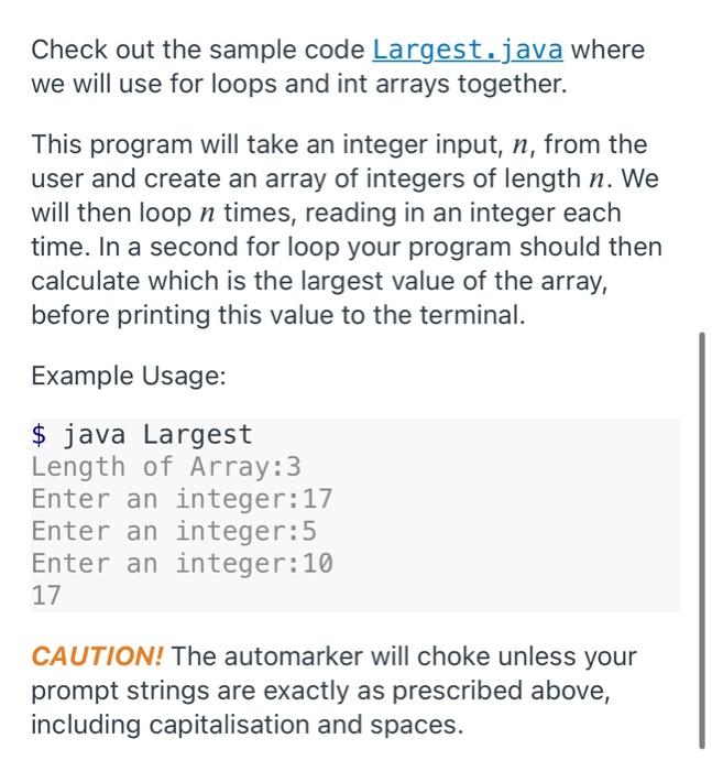 Solved find largest integer in chosen array java output | Chegg.com