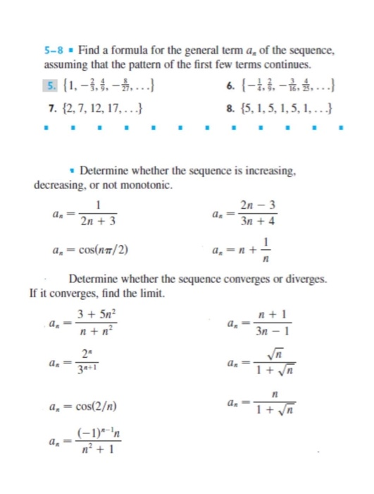Solved 5 8 Find A Formula For The General Term A Of The Chegg Com