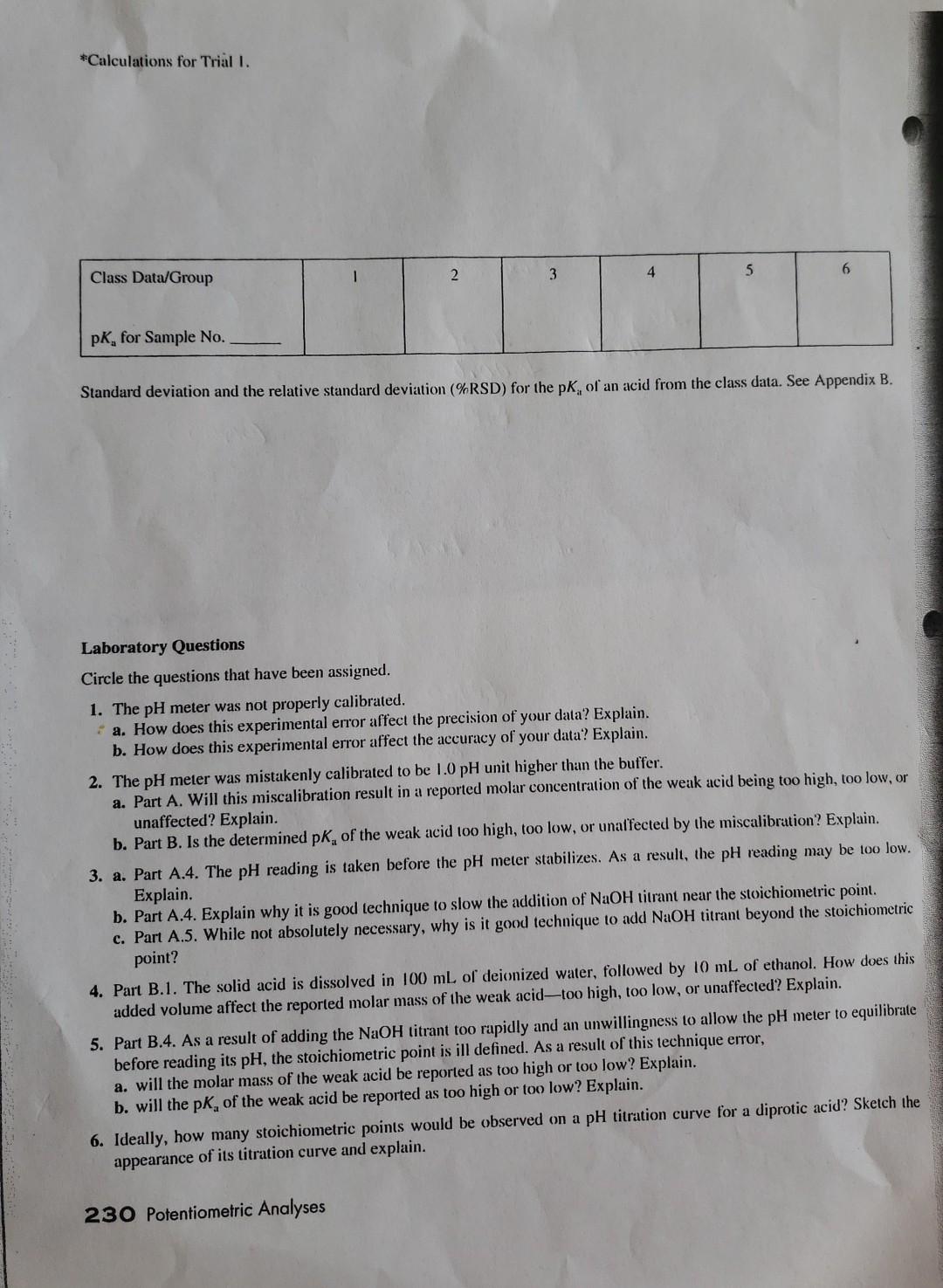 experiment 18 potentiometric analysis calculations