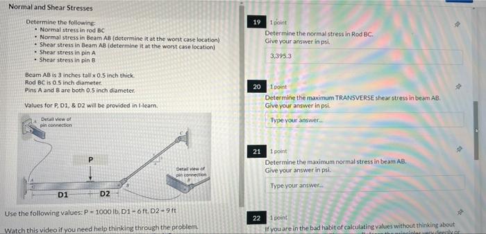 Solved Normal and Shear Stresses Determine the following: • | Chegg.com