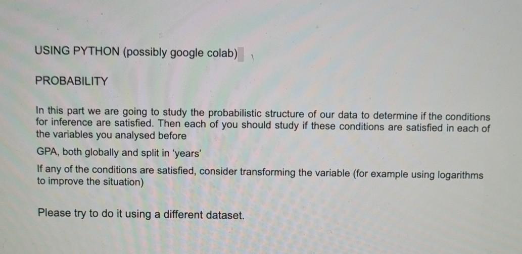 USING PYTHON (possibly google colab) PROBABILITY In | Chegg.com