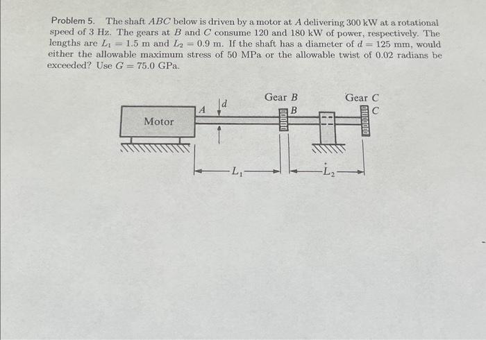 Solved Problem 5. The shaft ABC below is driven by a motor | Chegg.com