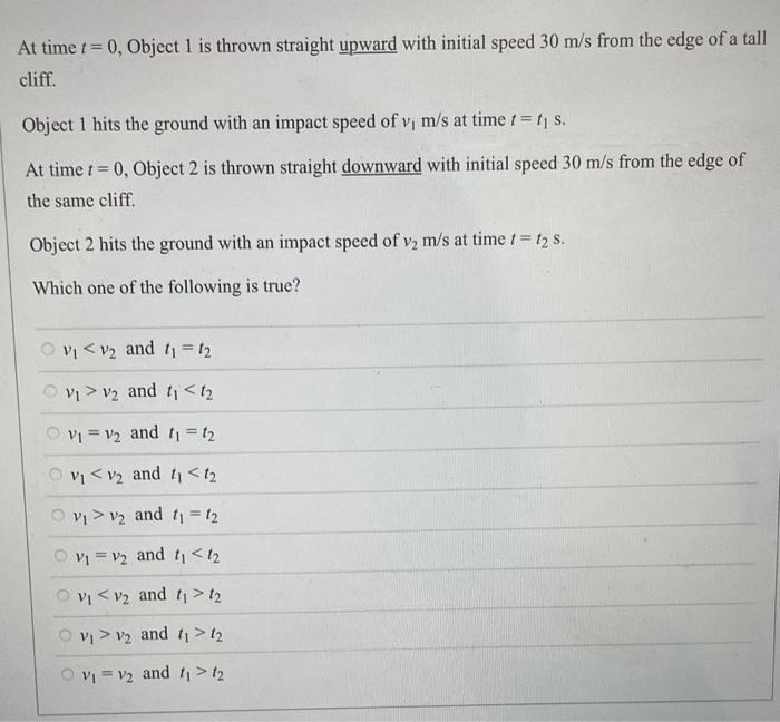 Solved At time t=0, Object 1 is thrown straight upward with | Chegg.com