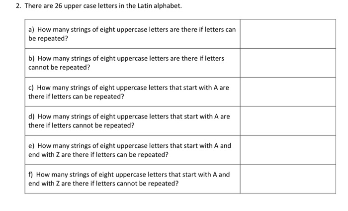 Solved 2 There Are 26 Upper Case Letters In The Latin Al Chegg Com