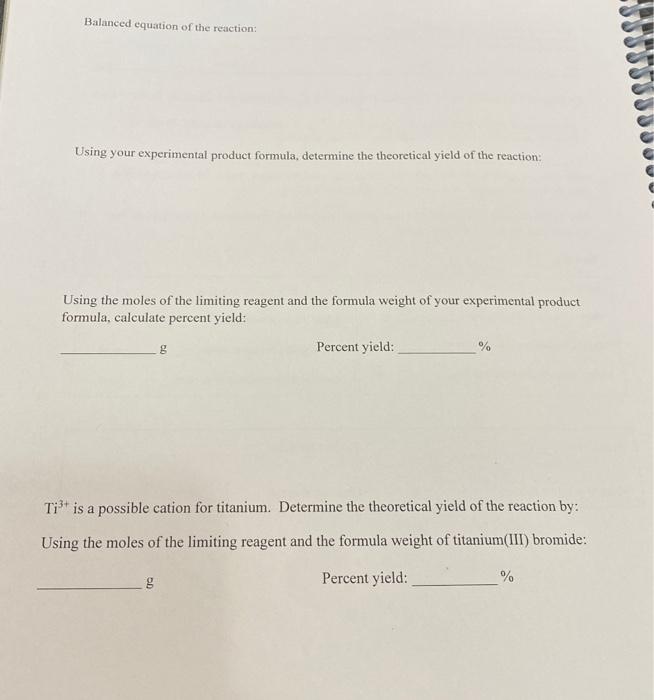 Solved Example Calculation of Titanium/Bromide Compound for | Chegg.com