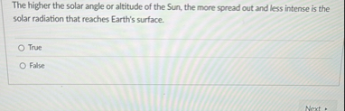 Solved The higher the solar angle or altitude of the Sun, | Chegg.com