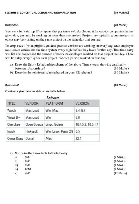 Solved SECTION B: CONCEPTUAL DESIGN AND NORMALIZATION [70 | Chegg.com