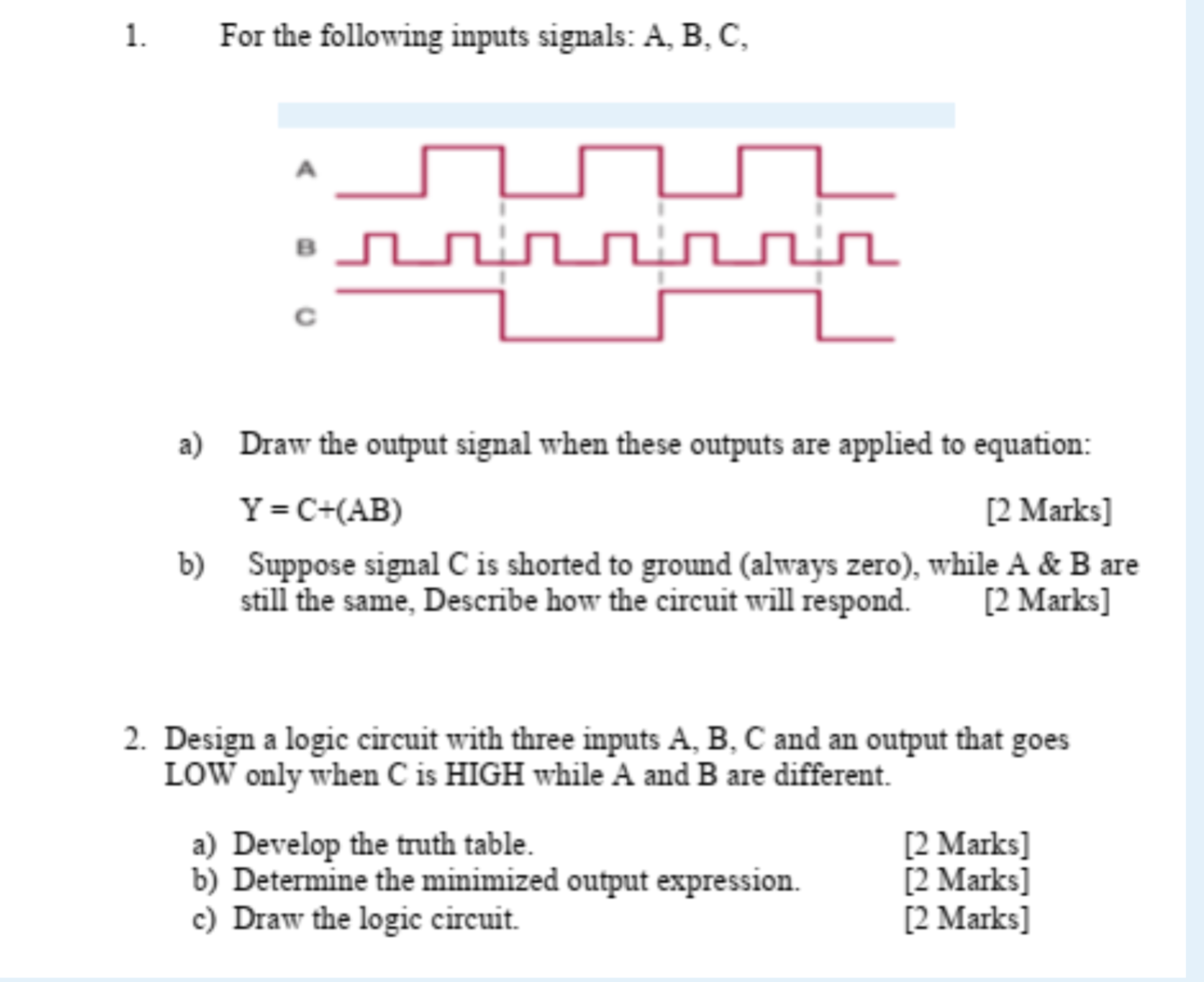 Solved For the following inputs signals: A, B, C,a) Draw | Chegg.com