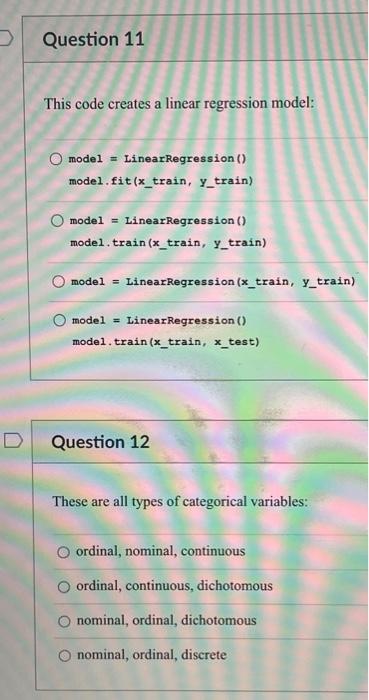 Solved This code creates a linear regression model: model = | Chegg.com