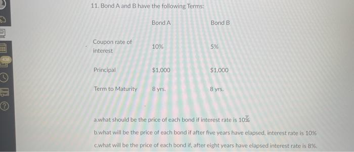 Solved 11. Bond A And B Have The Following Terms: Bond A | Chegg.com