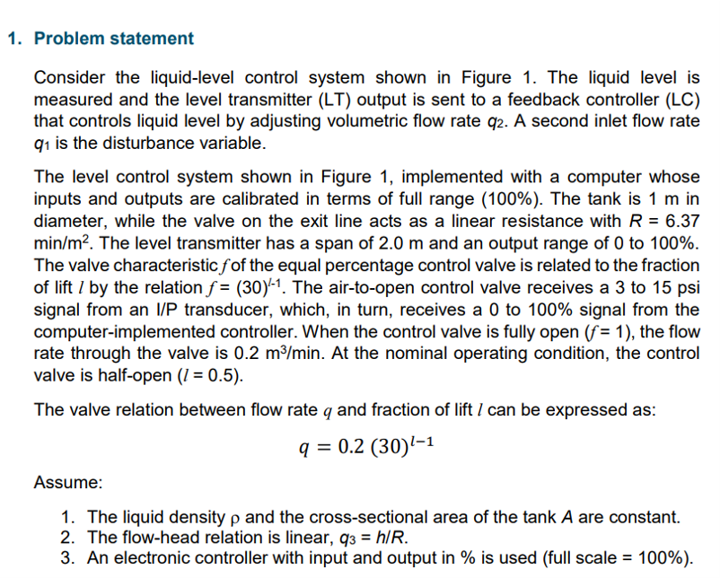 Control System Problem Statement Solved Problem statementConsider the liquid-level control | Chegg.com