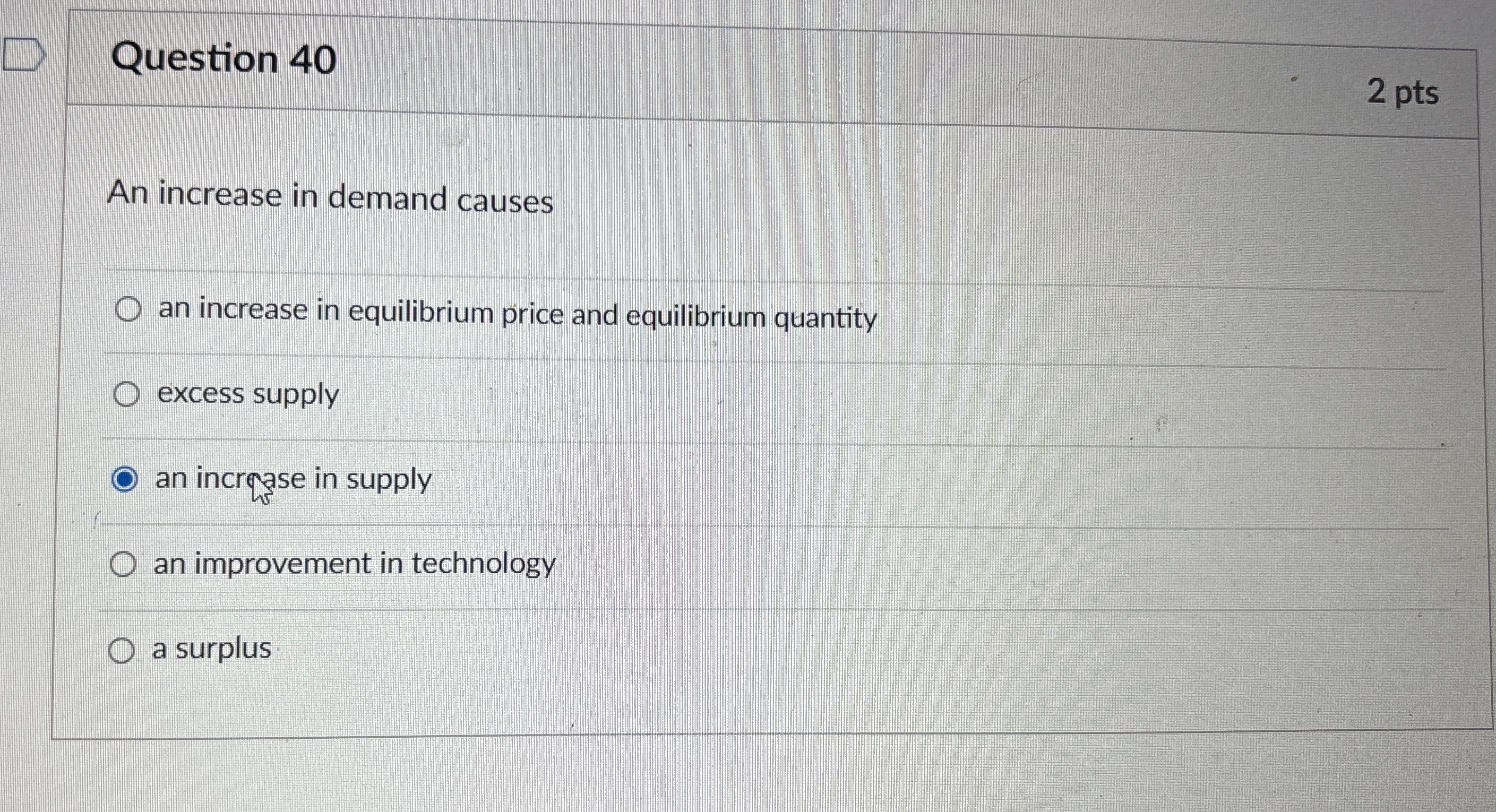 Solved Question 402 ﻿ptsAn increase in demand causesan | Chegg.com