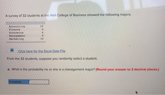 Solved A survey of 32 students at the Wall College of | Chegg.com