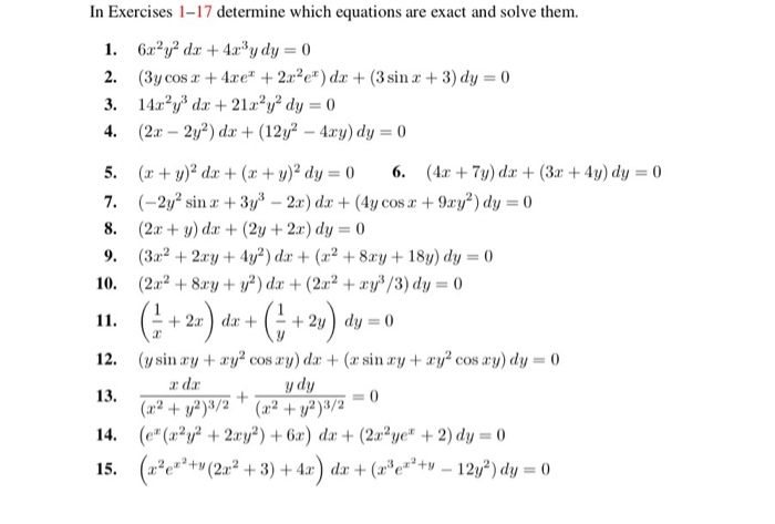 Solved In Exercises 1 17 Determine Which Equations Are Exact Chegg Com
