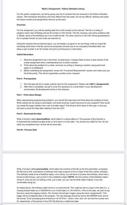 Solved Work 2 Assignment - Python Standard Library For this | Chegg.com