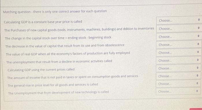 Solved Matching question there is only one correct answer | Chegg.com
