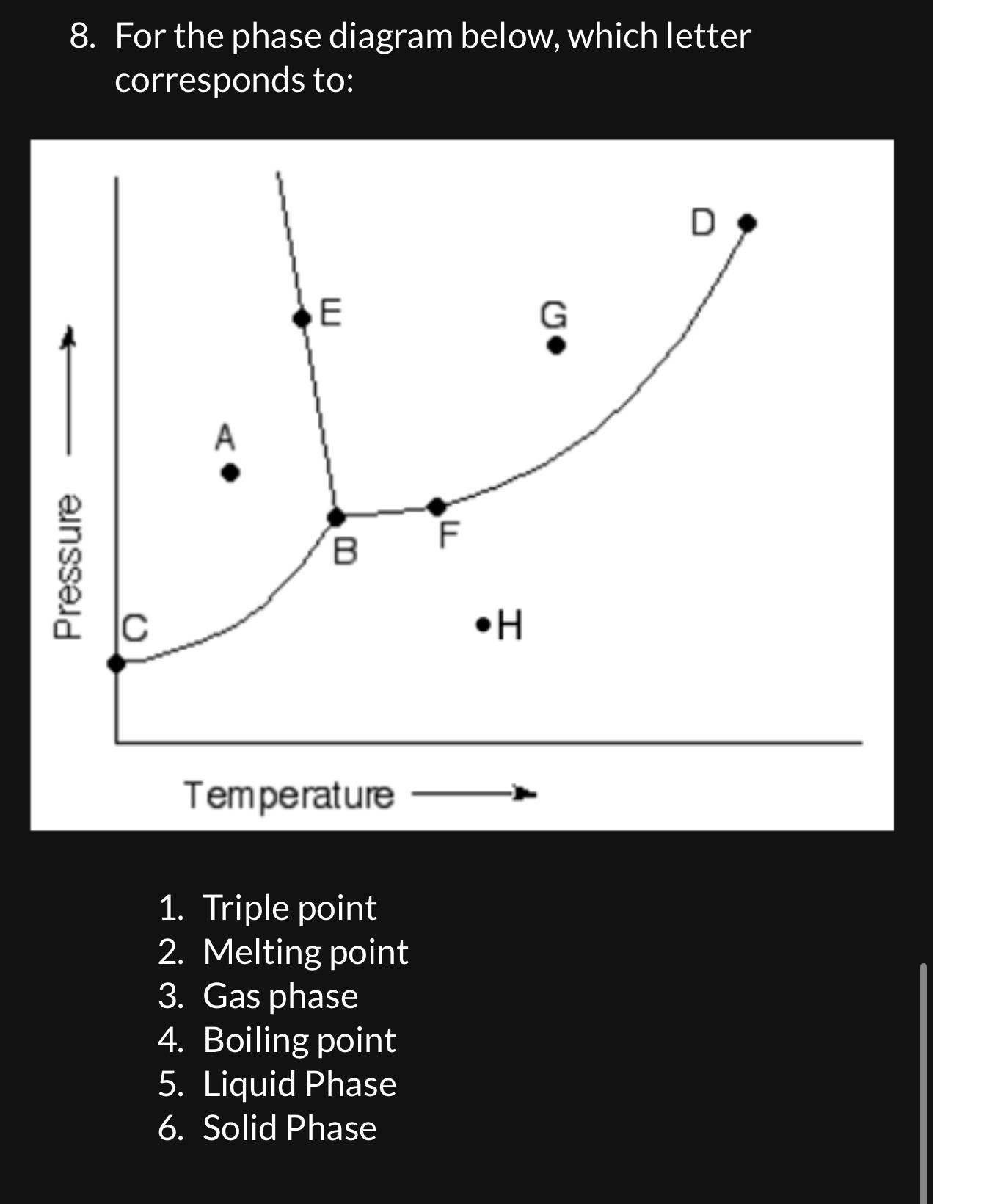 Solved For the phase diagram below, which letter corresponds | Chegg.com