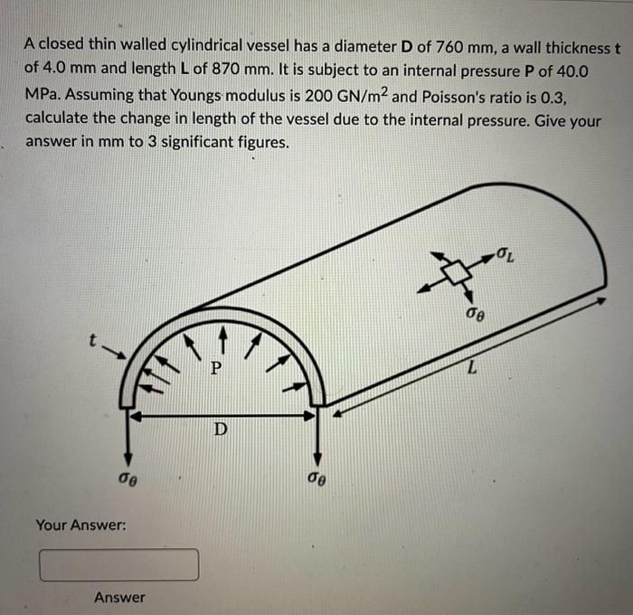 Solved A Closed Thin Walled Cylindrical Vessel Has A | Chegg.com