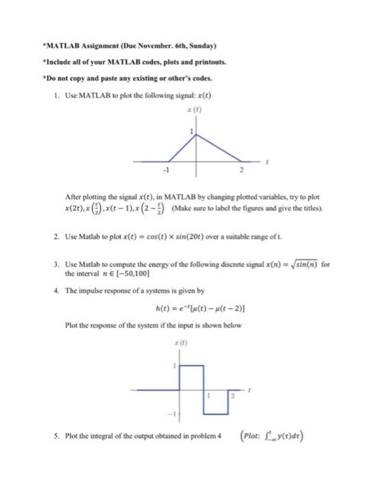 Solved "MATLAB Assignment (Due November. 6th, Sunday) | Chegg.com