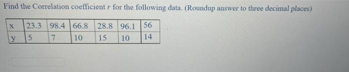 Solved Find the Correlation coefficient r for the following | Chegg.com