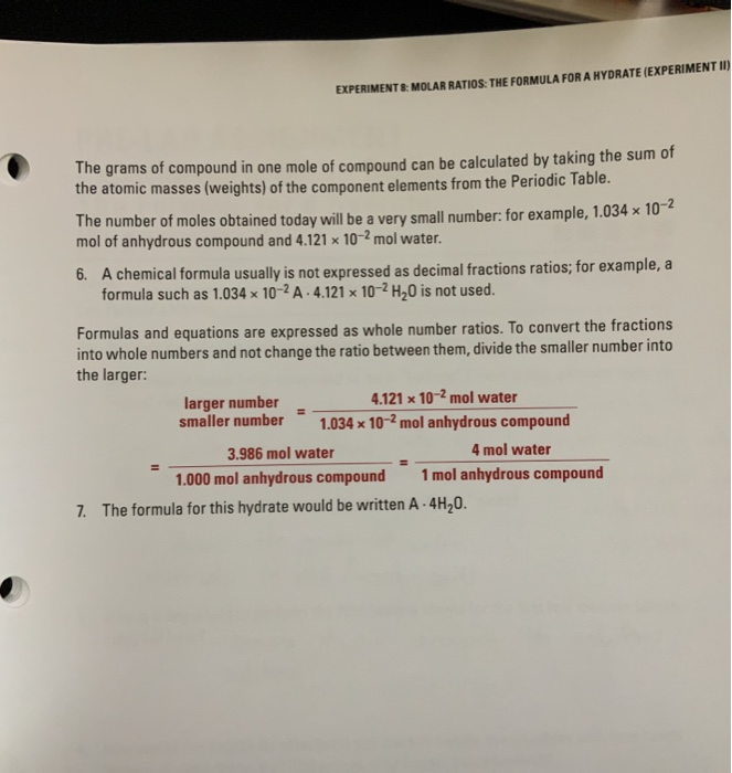 Solved 6 Determine The Formula For The Unknown Hydrate Chegg Com Solved 6 Determine The Formula For The Unknown Hydrate Chegg Com