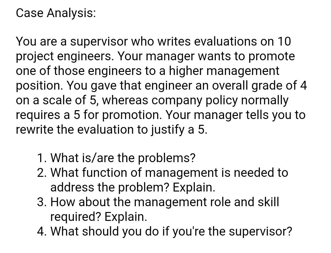 Solved Case Analysis: You are a supervisor who writes | Chegg.com