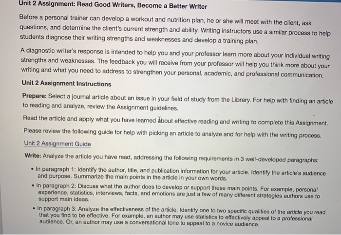 unit 2 assignment read good writers become a bet personal and professional strengths