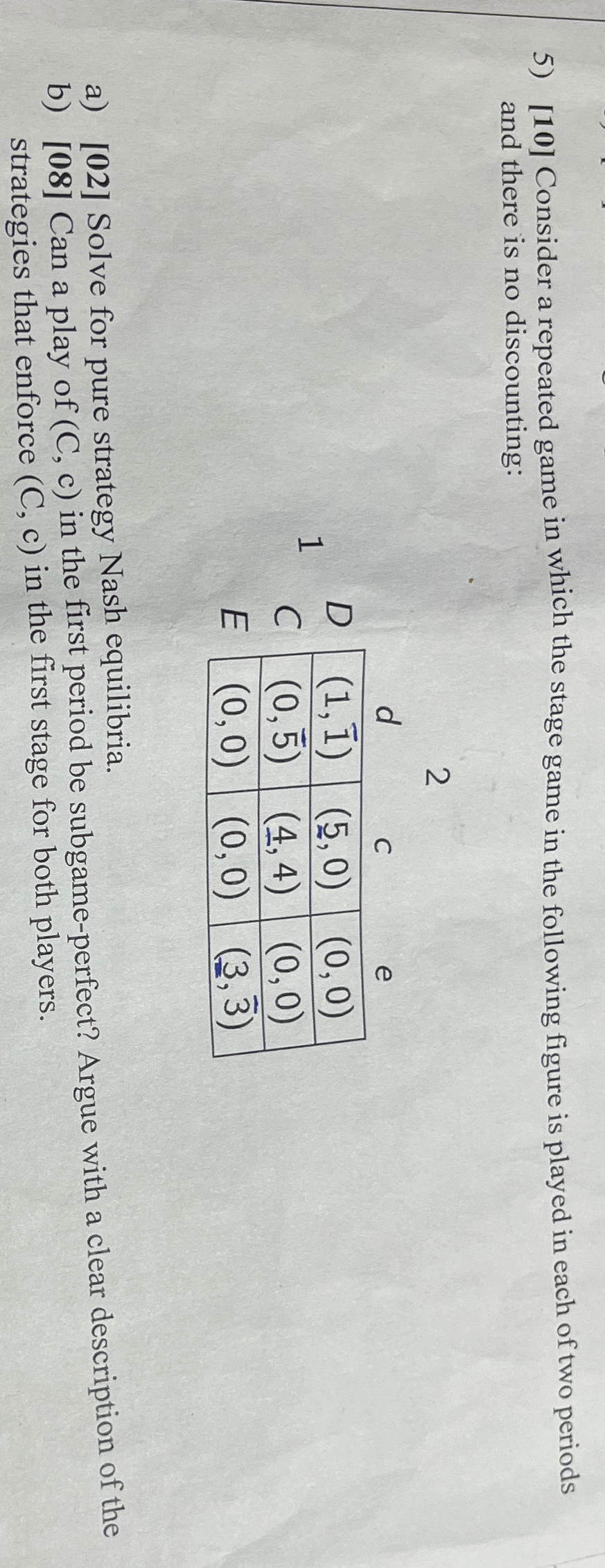 Solved [10] ﻿Consider a repeated game in which the stage | Chegg.com